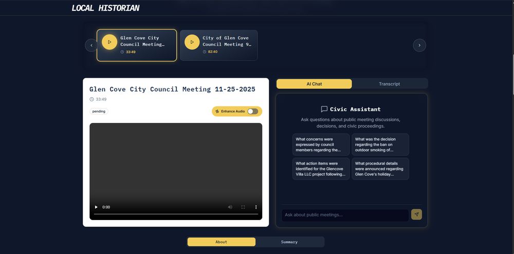 Local Historian: a Glen Cove City Council meeting with its video and a question panel.